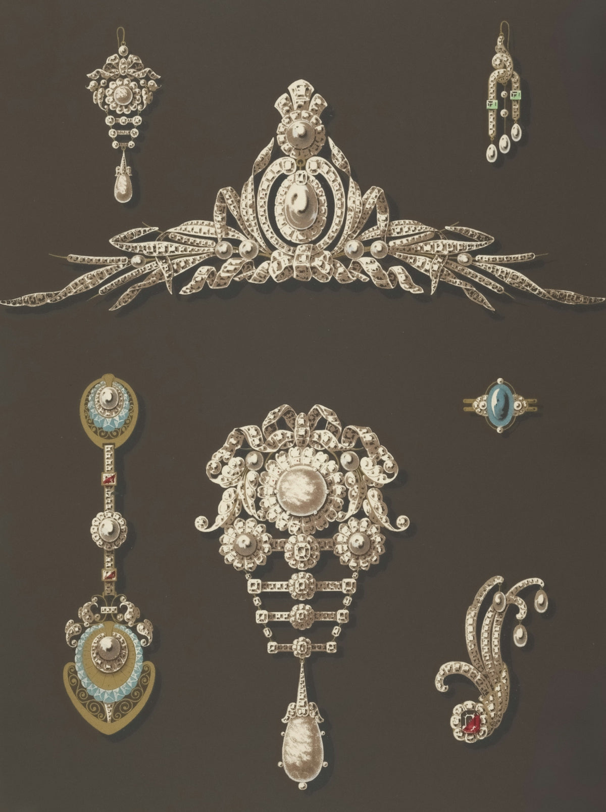 Collection of ornate diamond and gemstone jewelry pieces