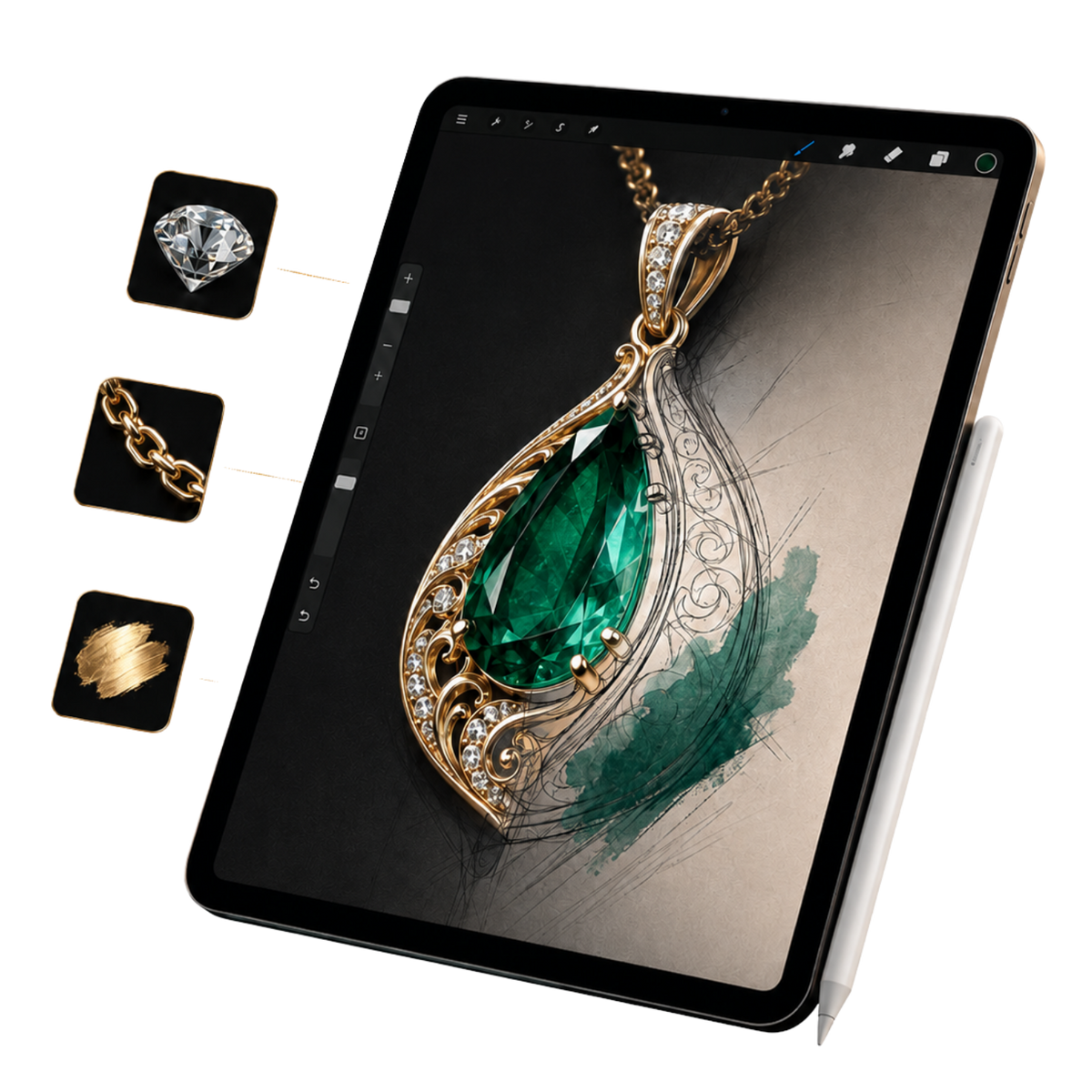 Create Luxury Jewelry Designs in Procreate Faster.